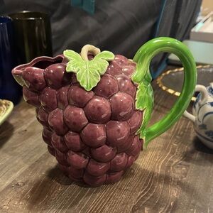 Vintage Majolica style Grape Ceramic Pitcher